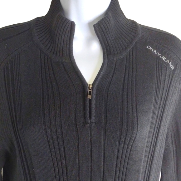 DKNY Jeans Black Cable Sweater Zipper Collar Small - Picture 4 of 10